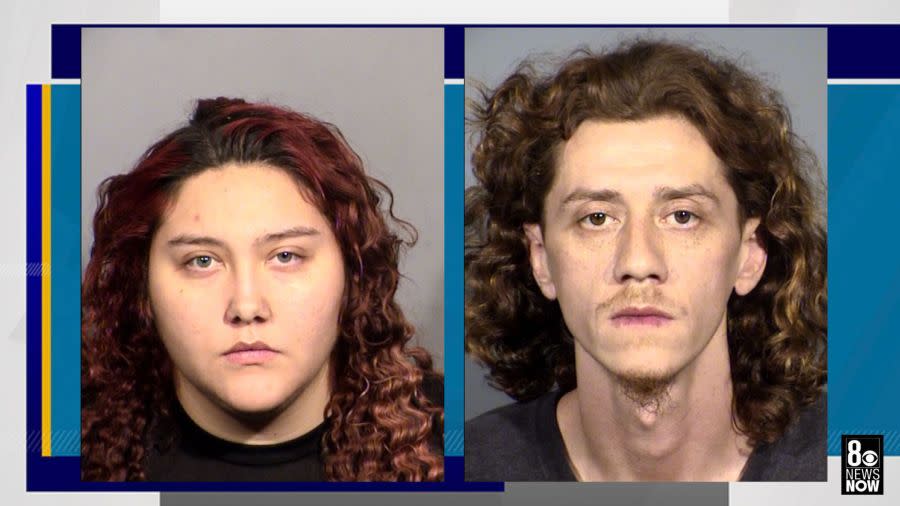 <em>Kylee Au Young and Cristobal Omar Perez were arrested by the Las Vegas Metropolitan Police Department on Thursday in connection with the shooting of an encampment on December 1, 2023. (LVMPD)</em>