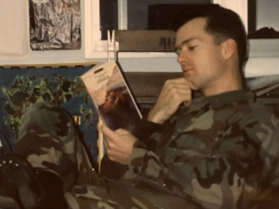 Future author Brian O'Hare reading literature while he served in the Marine Corps in the late 1980s and early 1990s. (Brian O'Hare)