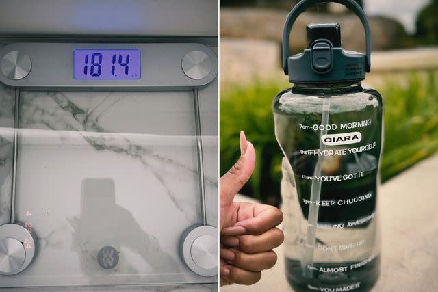 <p>Ciara/Instagram</p> Ciara shared images of her scale (left) and water bottle on Instagram