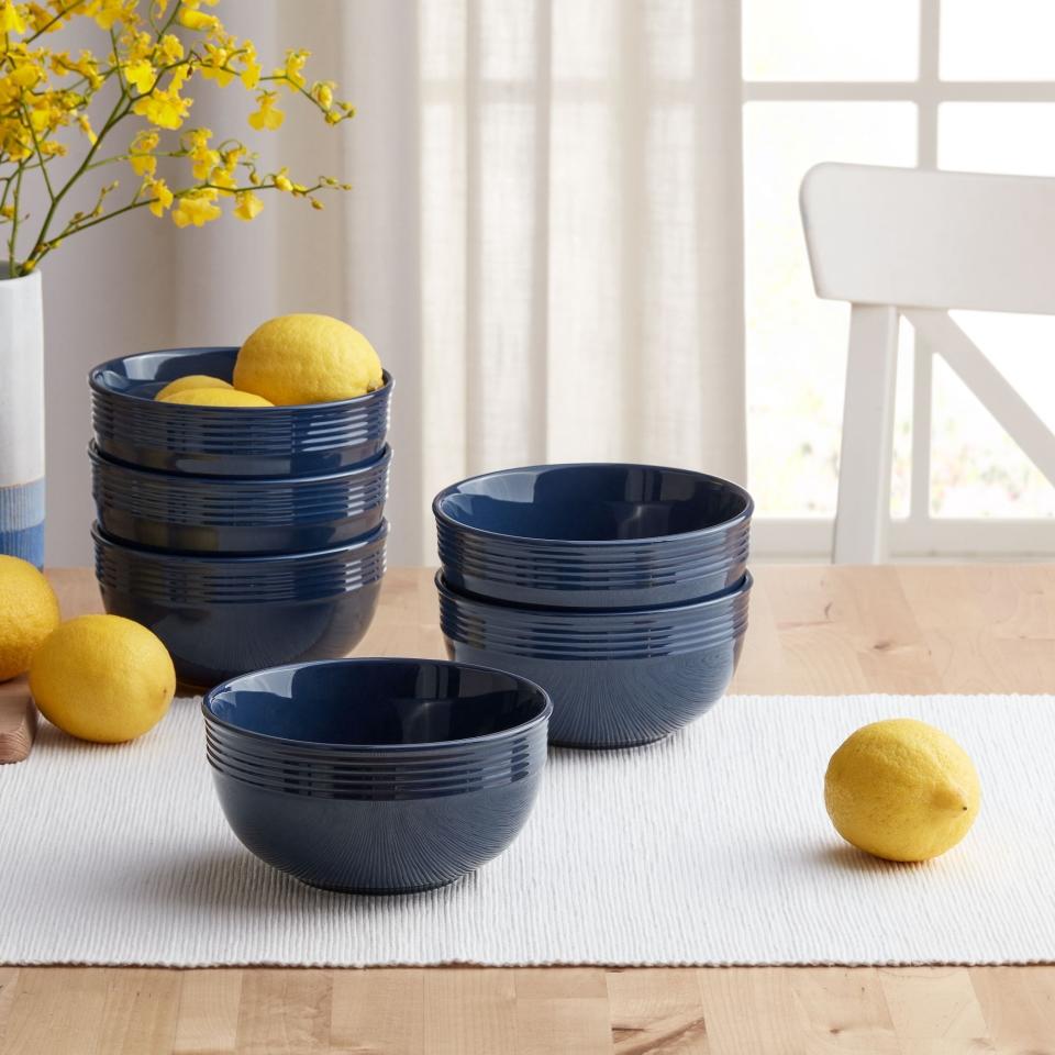 the glossy bowls on a table