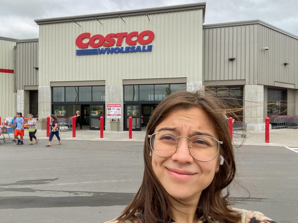 The author takes a selfie outside of a Costco in Canada