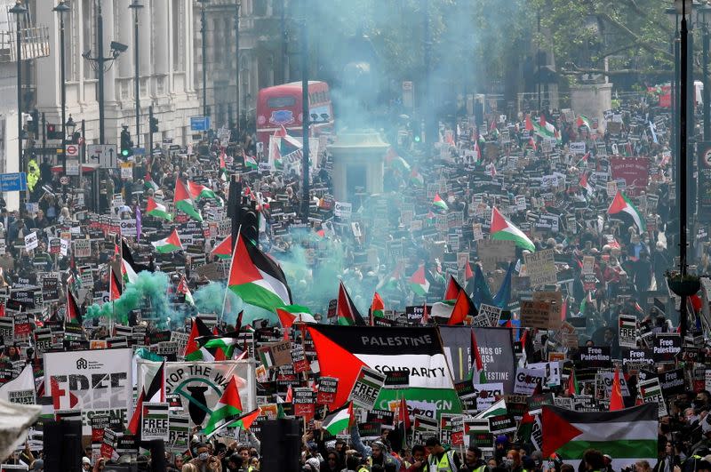 Protest following a flare-up of Israeli-Palestinian violence, in London