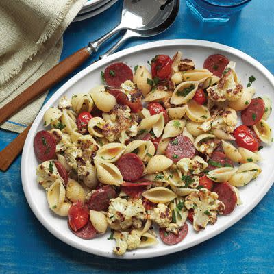 Pasta with Roasted Cauliflower, Tomatoes, and Pepperoni