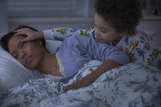 boy waking up from bed