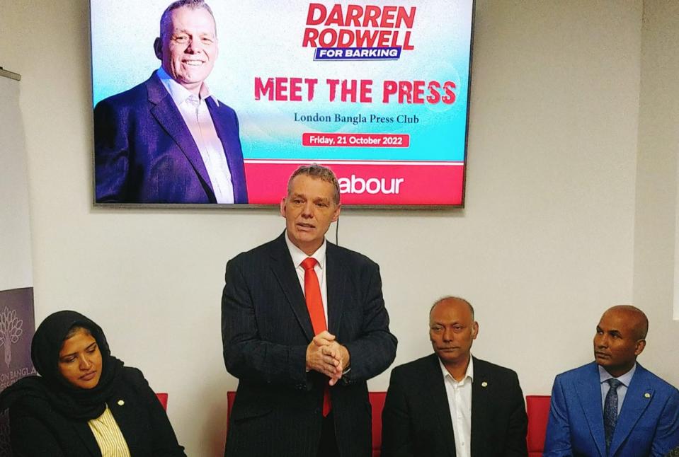 Darren Rodwell speaking at the launch of his campaign to represent Barking as an MP (Nadine White/The Independent)