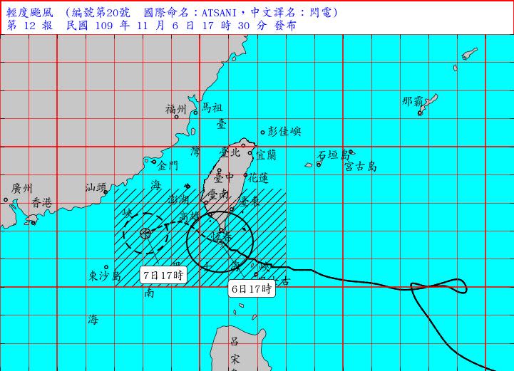 「閃電」影響，恆春半島、台東時雨量已達70～80毫米以上。（圖／翻攝自中央氣象局網站）