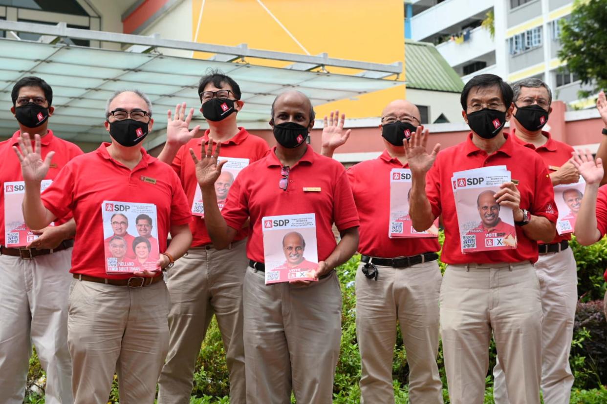 Singapore Democratic Party members outside Farah Shopping Centre on 8 July. (PHOTO: Yahoo News Singapore/Joseph Nair).  