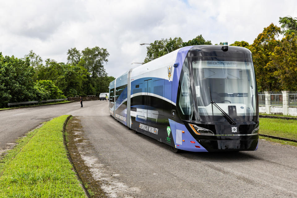 Sarawak Metroâ€™s prototype hydrogen tram in January. Photographer: Richard Humphries/Bloomberg