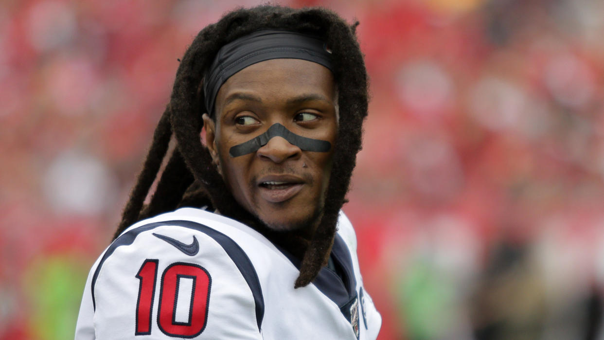 Mandatory Credit: Photo by Andrew J Kramer/CSM/Shutterstock (10511234y)Houston Texans wide receiver DeAndre Hopkins (10) looks on during the NFL game between the Houston Texans and the Tampa Bay Buccaneers held at Raymond James Stadium in Tampa, Florida.