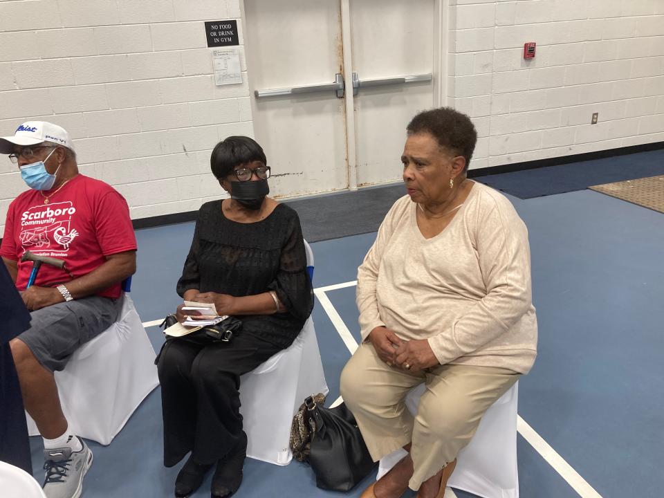 Pictured, from left, are "Scarboro 85" members L.C. Gipson, Dorothy Kirk Lewis and Eloise Mitchell at an event at Scarboro Community Center.