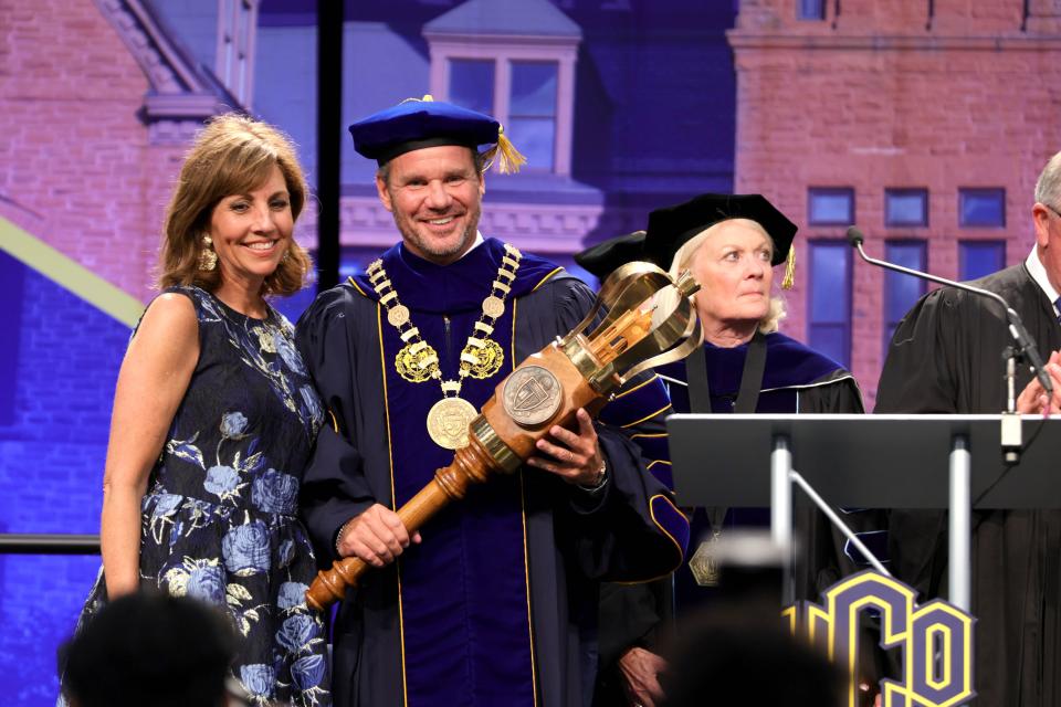 Todd Lamb stands next to his wife, Monica, on Friday during an inauguration ceremony for University of Central Oklahoma President Todd Lamb in Edmond.