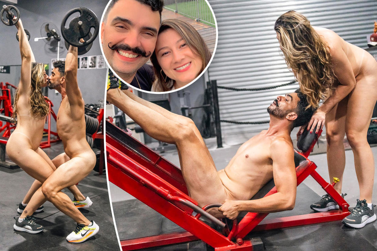 Polyamorous Brazilian couple Bella Mantovani, 31, and Vagner O Fera, 34 have taken muscle-flaunting to the XXX-treme by training together at a public gym...while in the nude.