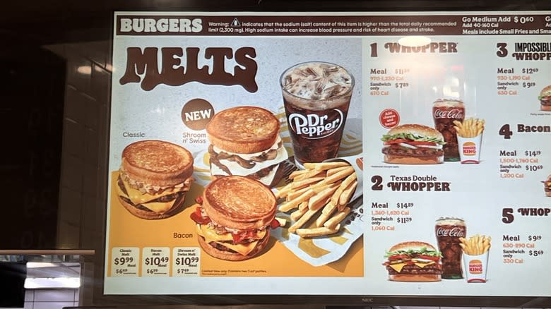 Burger King Melts menu