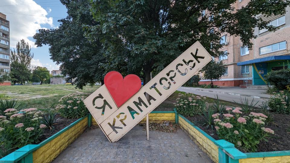 Few people are left in the front-line cities and towns and signs like this highlight the effect the war has had on the people living in the area. Kramatorsk, Ukraine September 3, 2023.