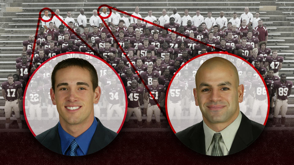 Matt LaFleur, left, and Robert Saleh were part of Brian Kelly's staff at Central Michigan in 2004. (Courtesy of Central Michigan)