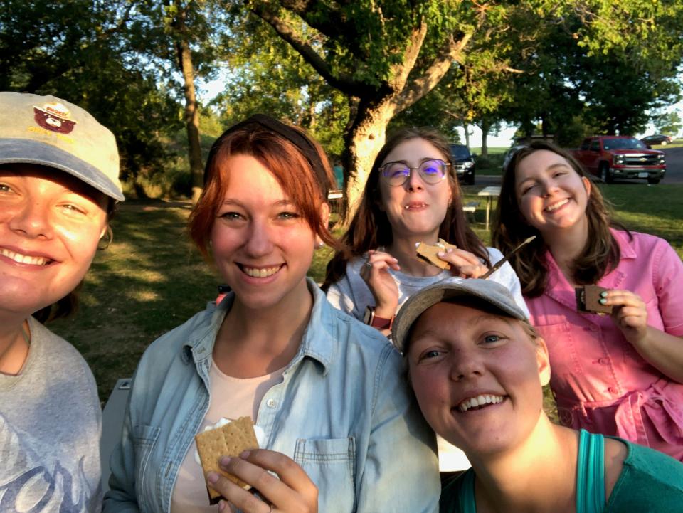 Argus Leader reporters Morgan Matzen, Erin Woodiel, Annie Todd and former reporters Makenzie Huber and Sonya Swink at the Palisades in August 2021.