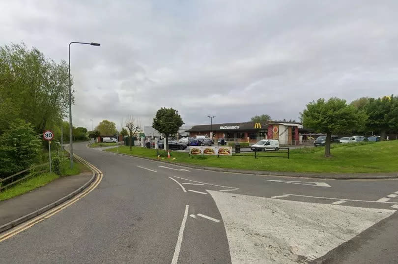 The link road between Lysander Road and Merlin Road will close from the junction with the latter (pictured) to the entrance of McDonalds.