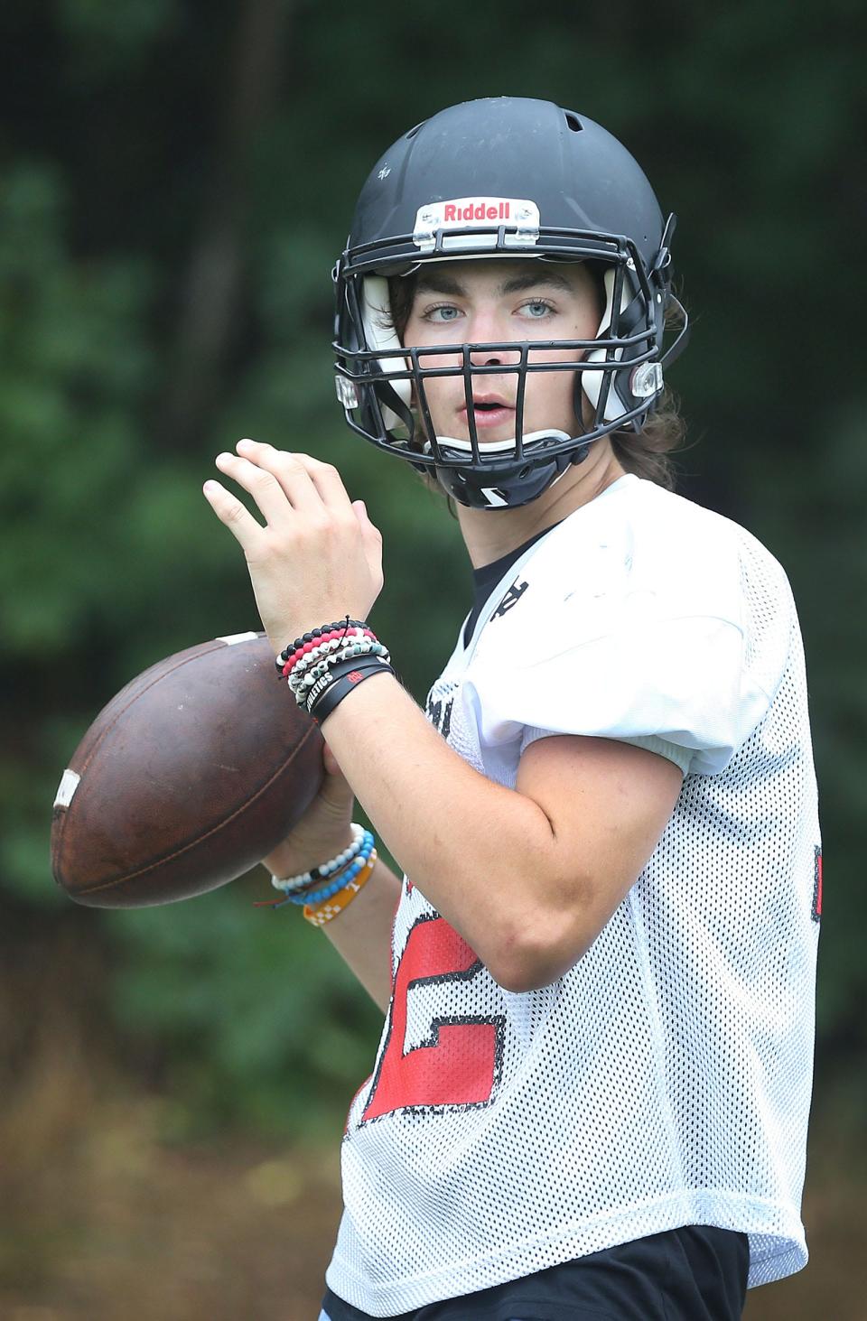 Quarterback Charlie Baker.The North Quincy Red Raiders football squad practices at Cavanaugh field on Monday August 22, 2022.