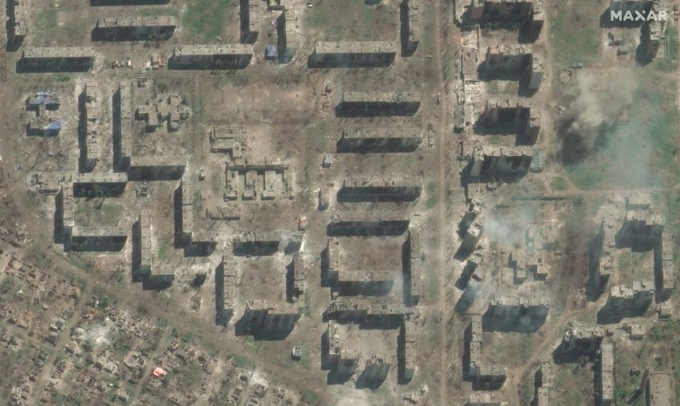 aerial view of brown bombed-out Bakhmut