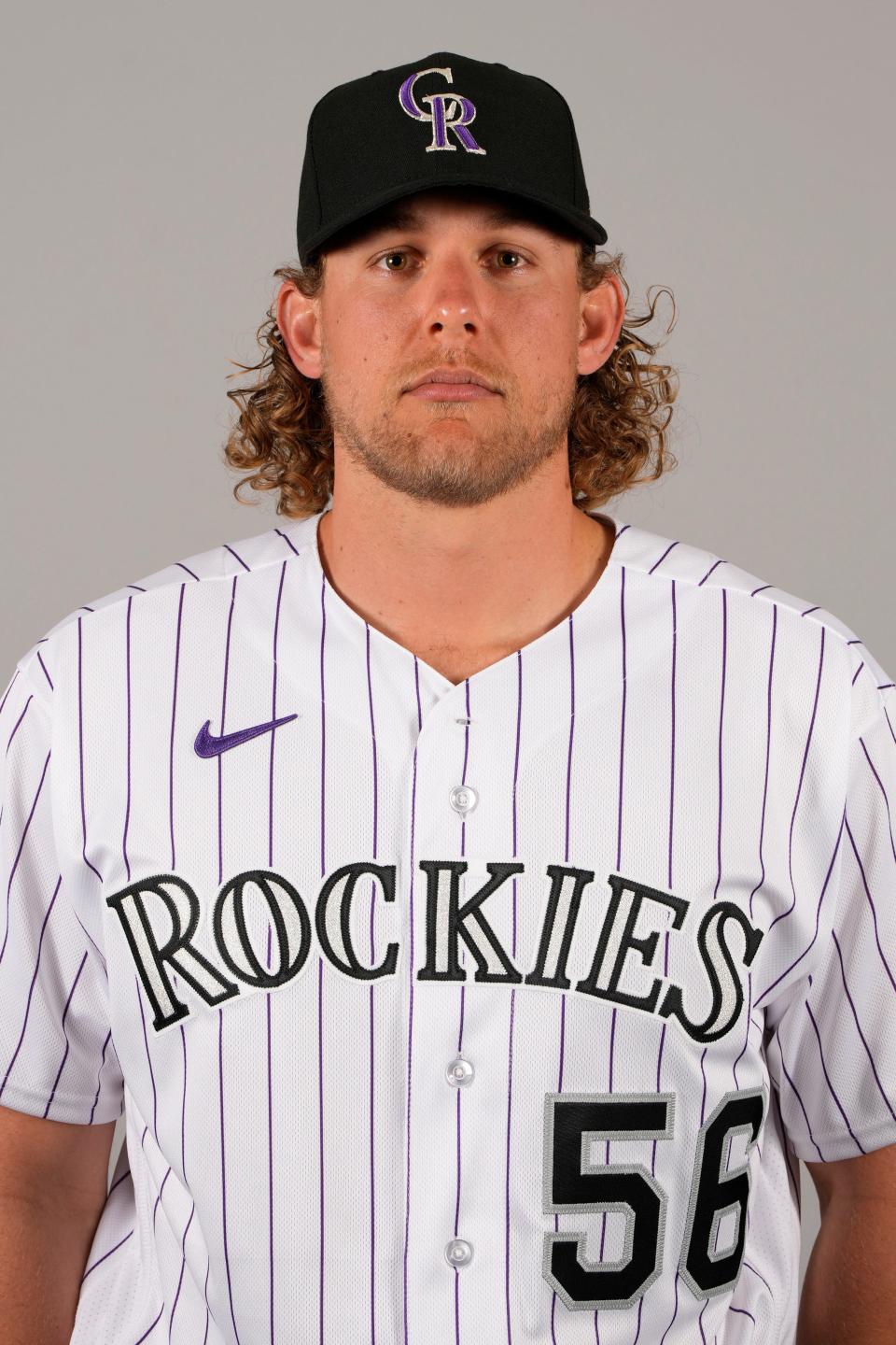 Colorado Rockies relief pitcher Blair Calvo (56) poses for a photo day at Salt River Fields in Scottsdale, Arizona on February 24, 2023.