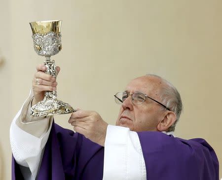 Pope Francis celebrates a Holy Mass in Carpi, Italy, April 2, 2017. REUTERS/Alessandro Garofalo