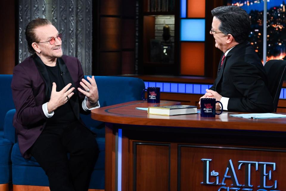NEW YORK - NOVEMBER 3: The Late Show with Stephen Colbert and musical guest Bono during Thursdays November 3, 2022 show. (Photo by Scott Kowalchyk/CBS via Getty Images)