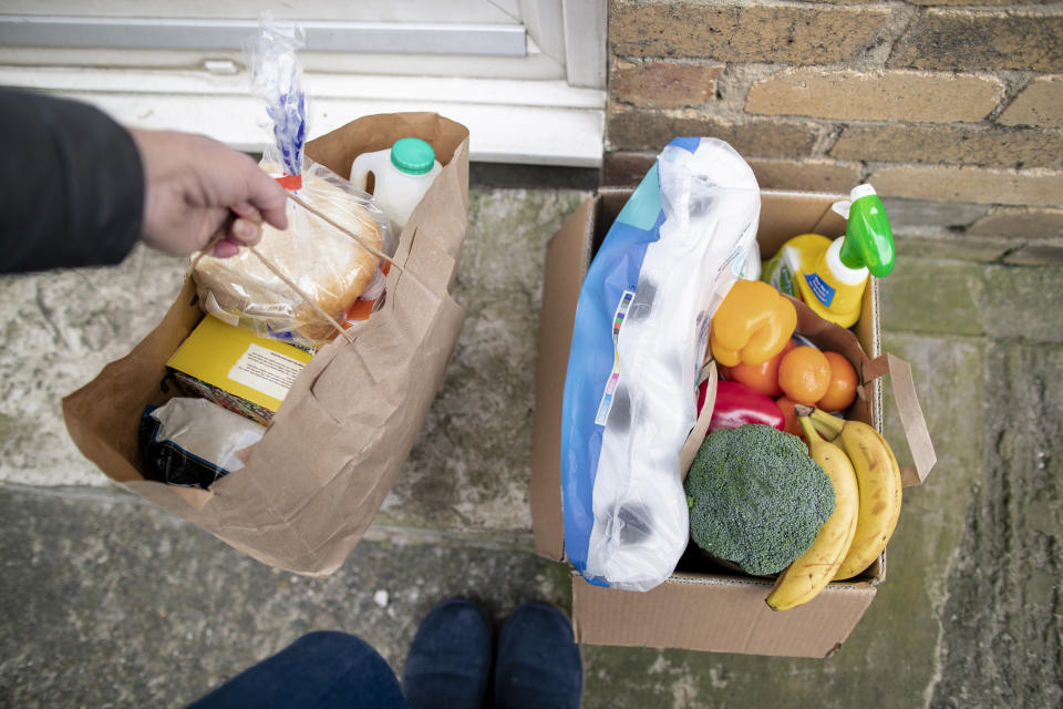 groceries in brown paper bags