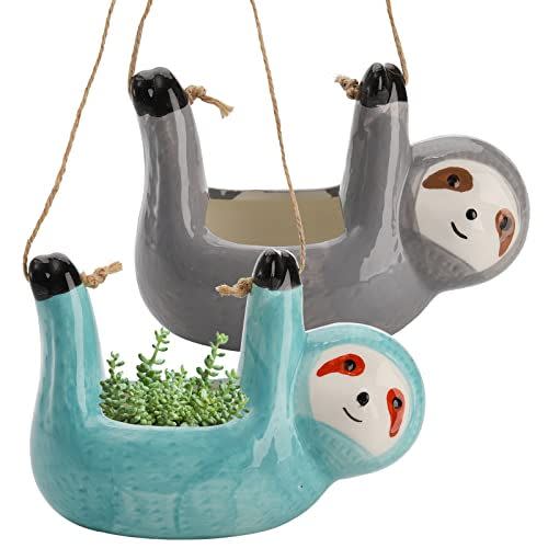 7) 2-Pack Ceramic Sloth Hanging Planter