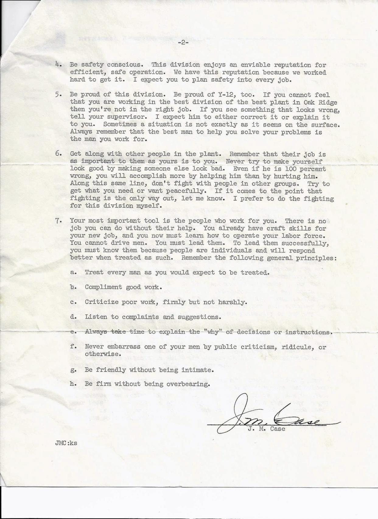 Page two of Jack Case letter to Bob Tuck.