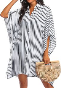 Ekouaer Striped Cover-Up Dress