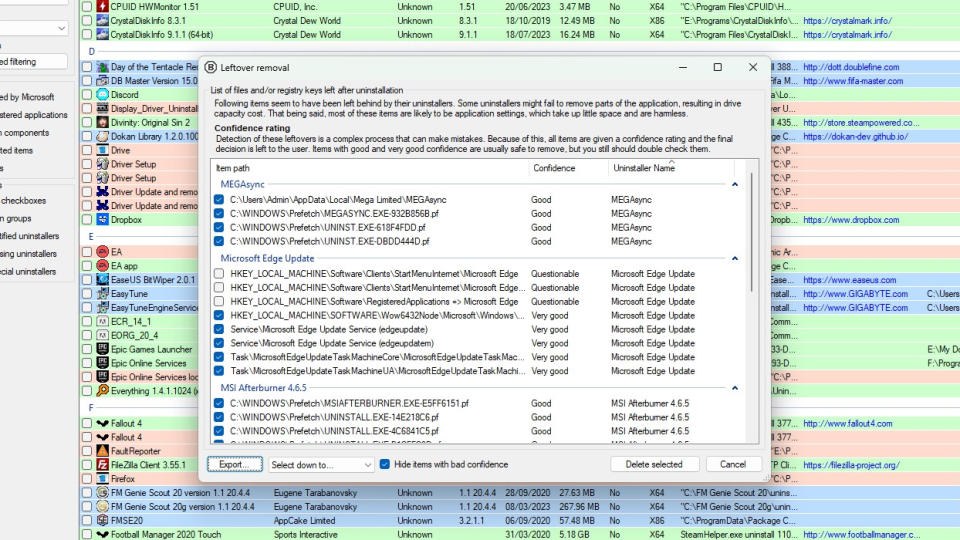 A window in BCUninstaller allowing the user to clean up leftover files.