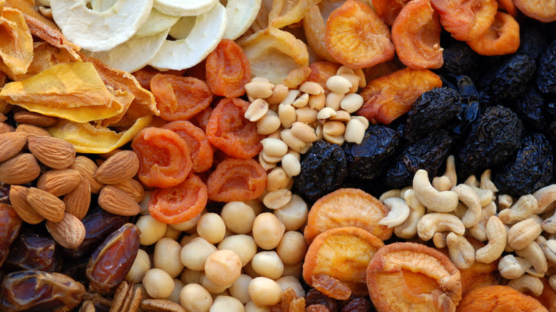 Variety of dried fruits, nuts