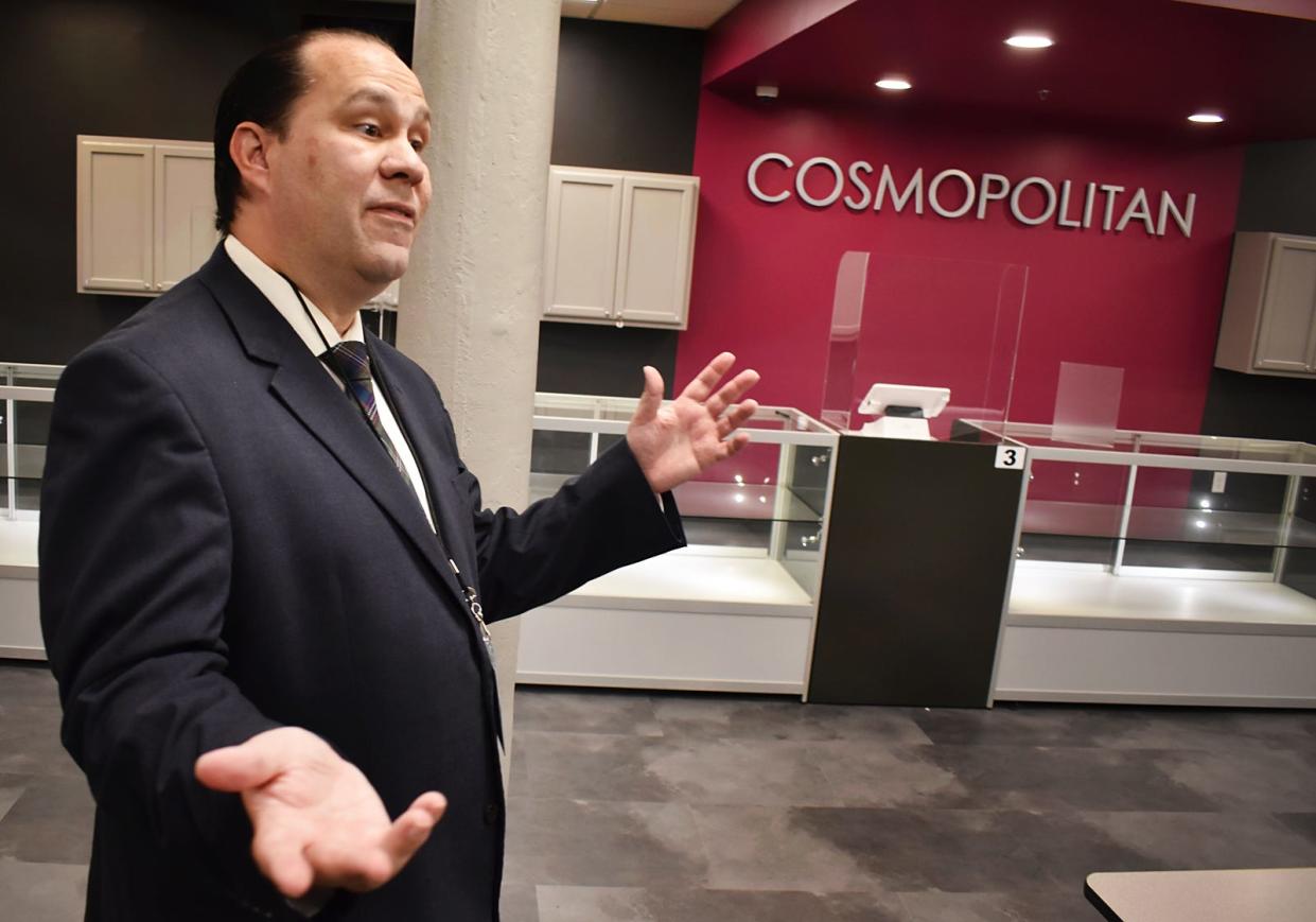 Former Fall River mayor Will Flanagan in the new store, Cosmopolitan Dispensary in Fall River.