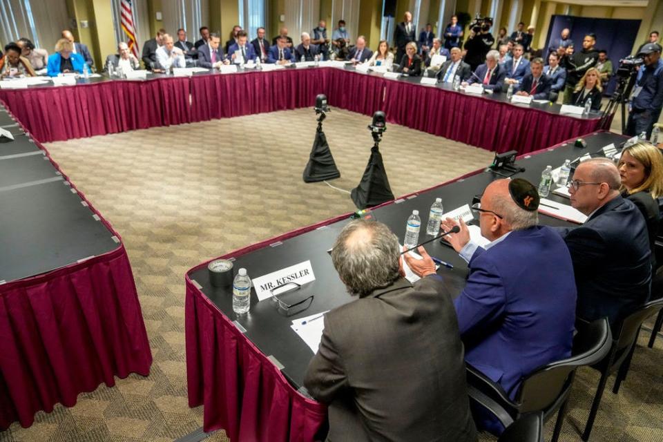 Barry Borgen, father of a victim of anti-Semetic hate crime, speaks during a House Judiciary Committee Field Hearing, Monday, April 17, 2023, in New York.