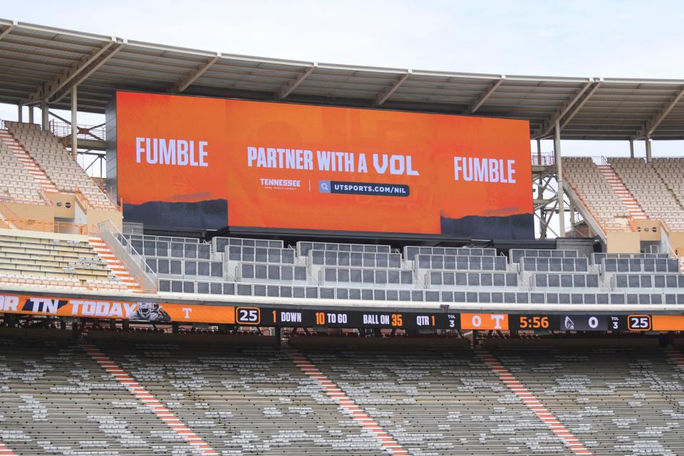 The Upper North Social Deck and jumbotron round out the fan experience at Neyland Stadium.