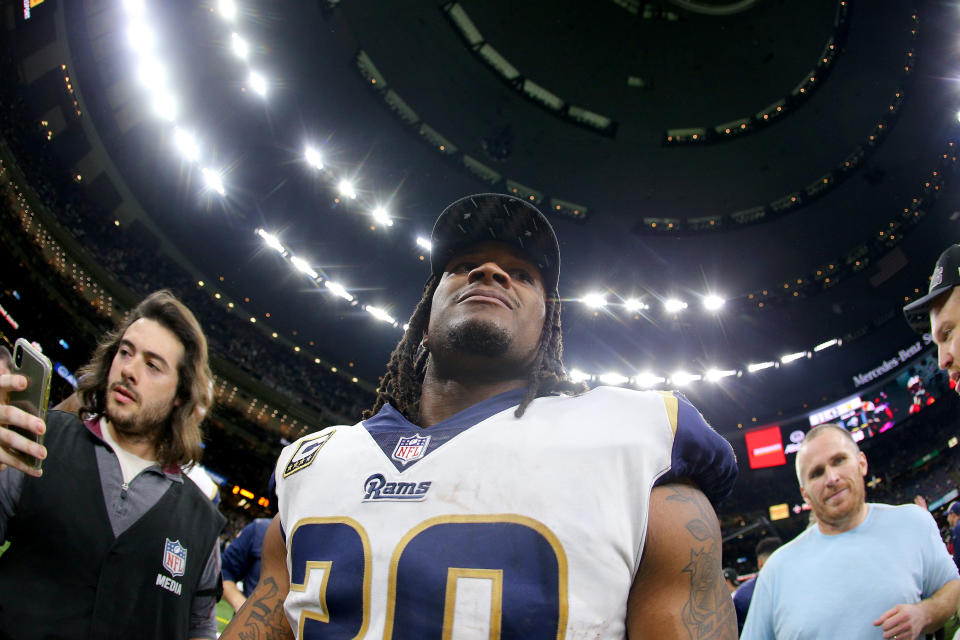 Todd Gurley knows the Rams got away with one and “thanked” officials on Instagram Sunday. (Getty)
