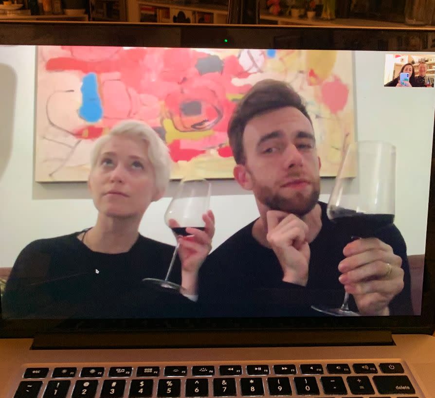 Sami (left) and Mike, both 33, have a double date via FaceTime with their friends. (Photo: Courtesy of Mike Jacobson)