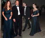 <p>Middleton has reworn this dark green blue Jenny Packham gown for the St. Andrews 600th Anniversary Dinner at the Metropolitan Museum in New York in 2014 and at the Portrait Gallery Gala in February of that same year. </p>