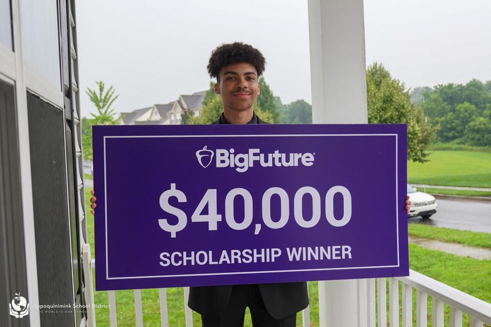 College Board announced Appoquinimink School District's Steven Thornton earned one of two monthly $40,000 scholarships through BigFuture, the College Board’s online guide that helps students plan for life after high school, in July 2023.