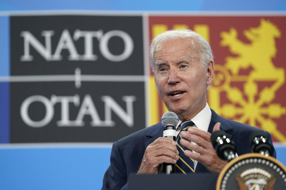 President Joe Biden speaks during a news conference on the final day of the NATO summit in Madrid, Thursday, June 30, 2022. (AP Photo/Susan Walsh)