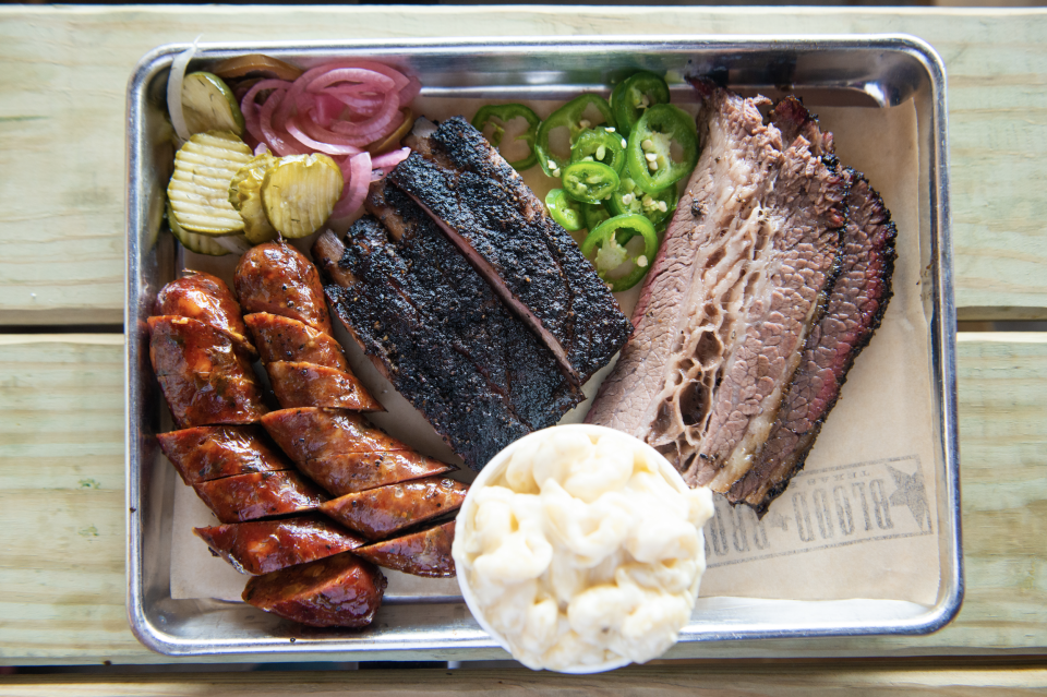 The BBQ platter at Blood Bros BBQ at Resorts World Las Vegas.