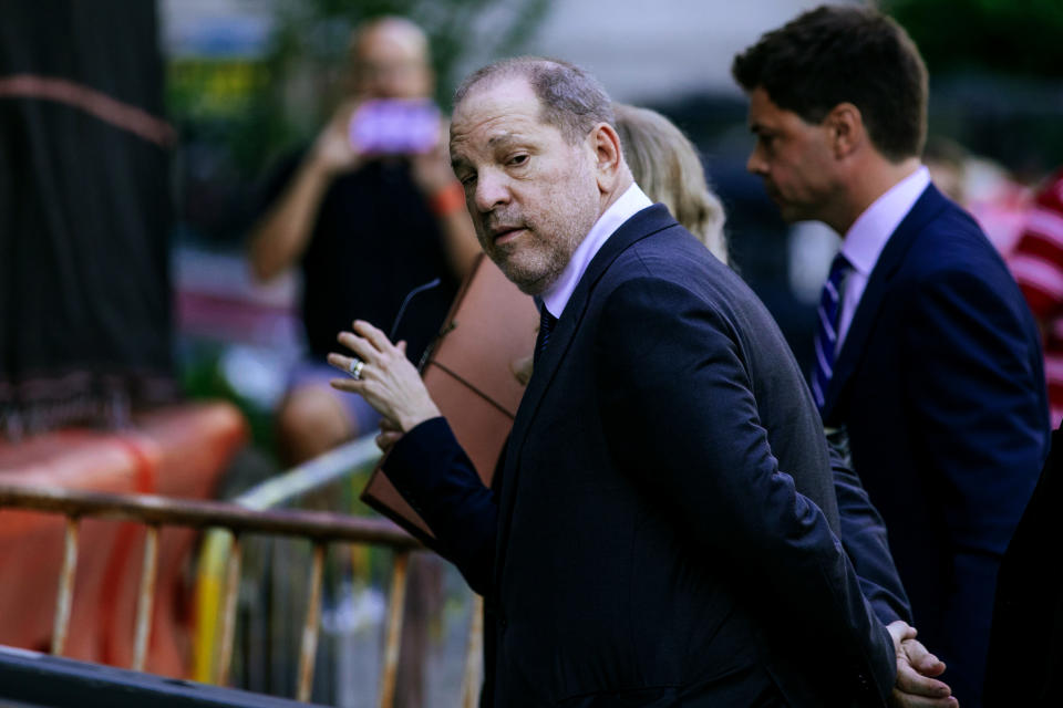 NEW YORK, NY - JULY 11: Harvey Weinstein arrives for his appearance in criminal court on July 11, 2019 in New York City. Weinstein is facing rape and sexual assault charges from two separate incidents. (Photo by Kevin Hagen/Getty Images)