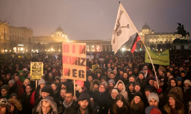 Protesters rally against Austria's lurch to the right at Vienna's Heldenplatz