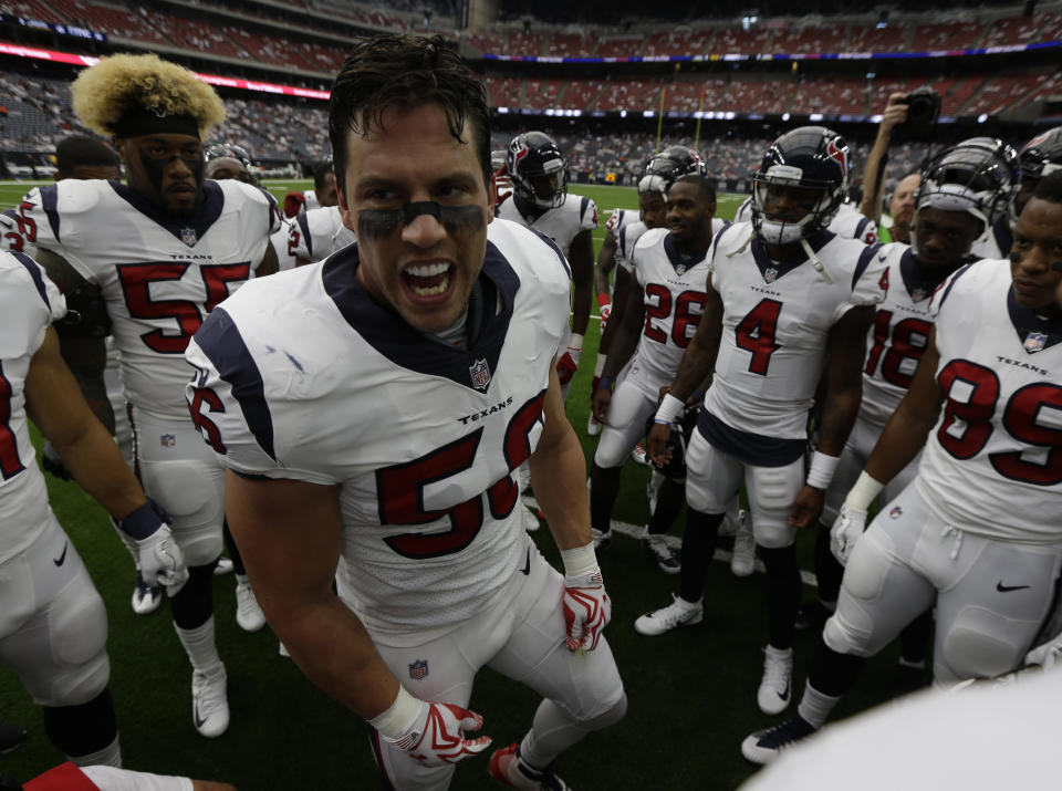 Houston Texans inside linebacker Brian Cushing (56) was suspended 10 games by the NFL. (AP)