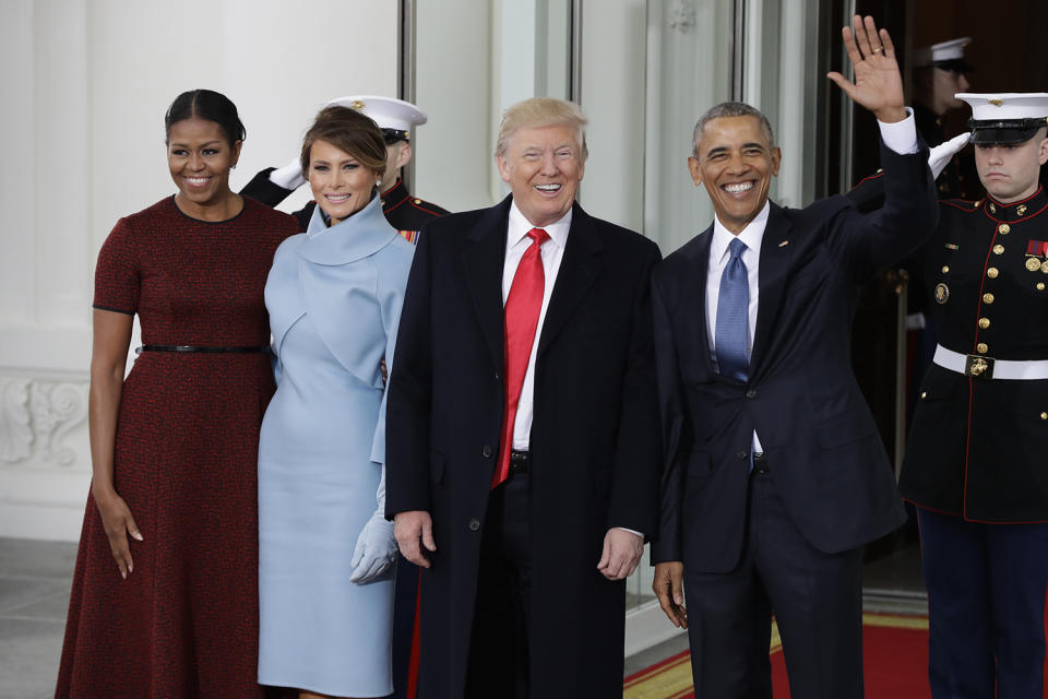 Obama and first lady Michelle Obama greets President-elect Donald Trump and his wife