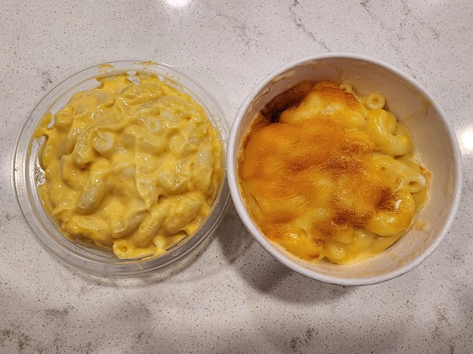 Mac and cheese from Chick-fil-A and KFC next to each other