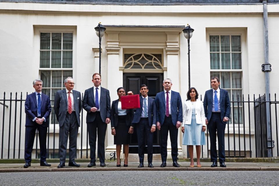 Lord Agnew (second left) outside 11 Downing Street before Mr Sunak delivered the Budget in 2020 (Aaron Chown/PA) (PA Archive)