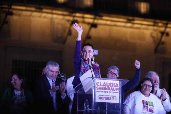 Sheinbaum celebra virtual triunfo en elecciones 2024 en Zócalo. Foto: Silvana Flores