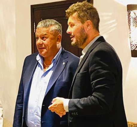 Marcelo Tinelli y Claudio "Chiqui" Tapia, las dos máximas autoridades del fútbol argentino, que espera la autorización del Gobierno para el regreso de la actividad oficial.