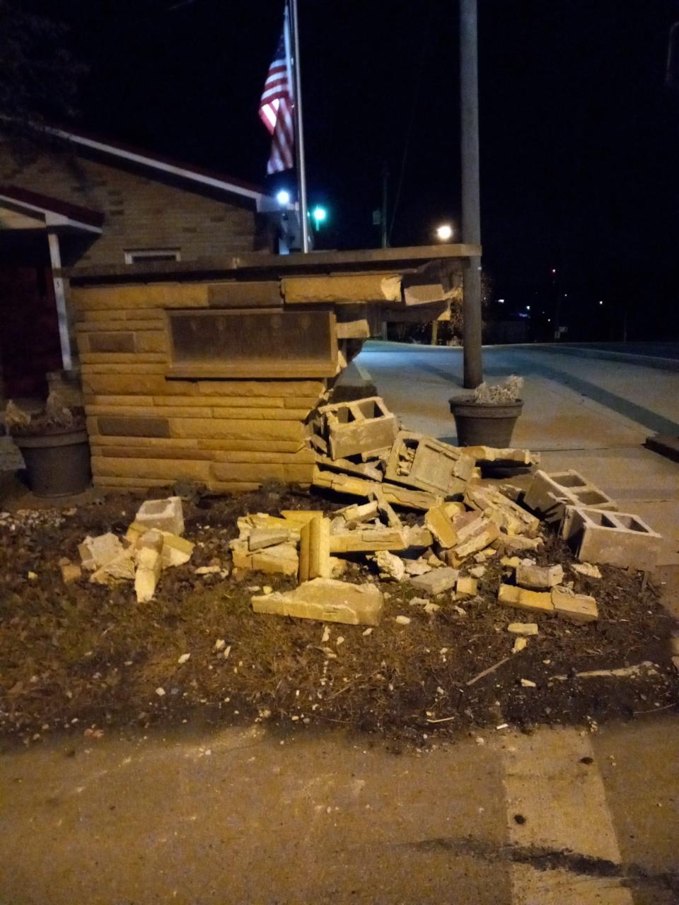 The original Nashville veterans memorial after a vehicle drove into it.